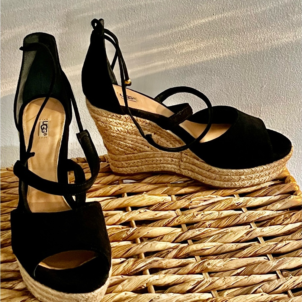 UGG Strappy Black Espadrille Wedges, 9M